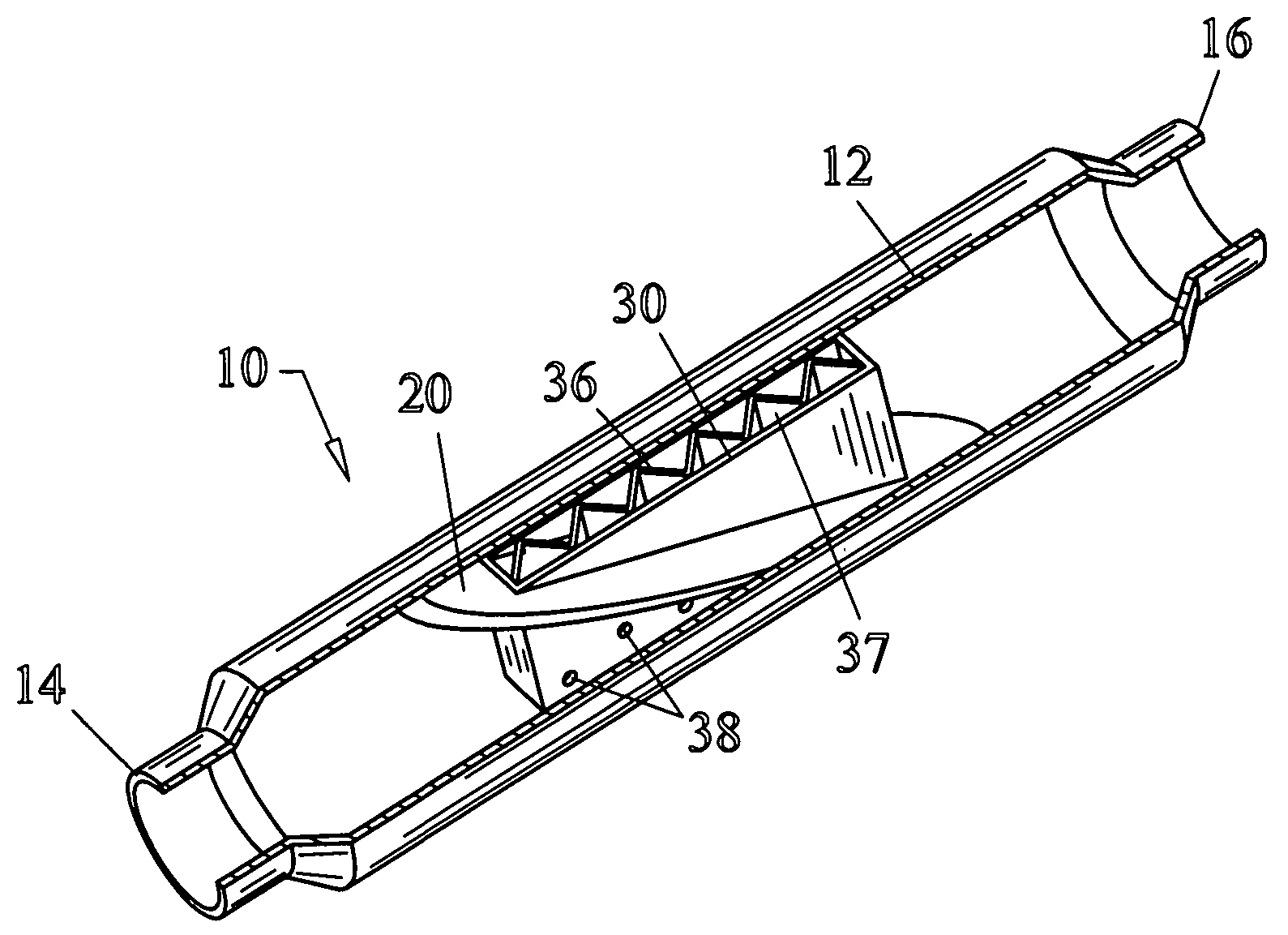 Marine muffler with angularly disposed internal baffle