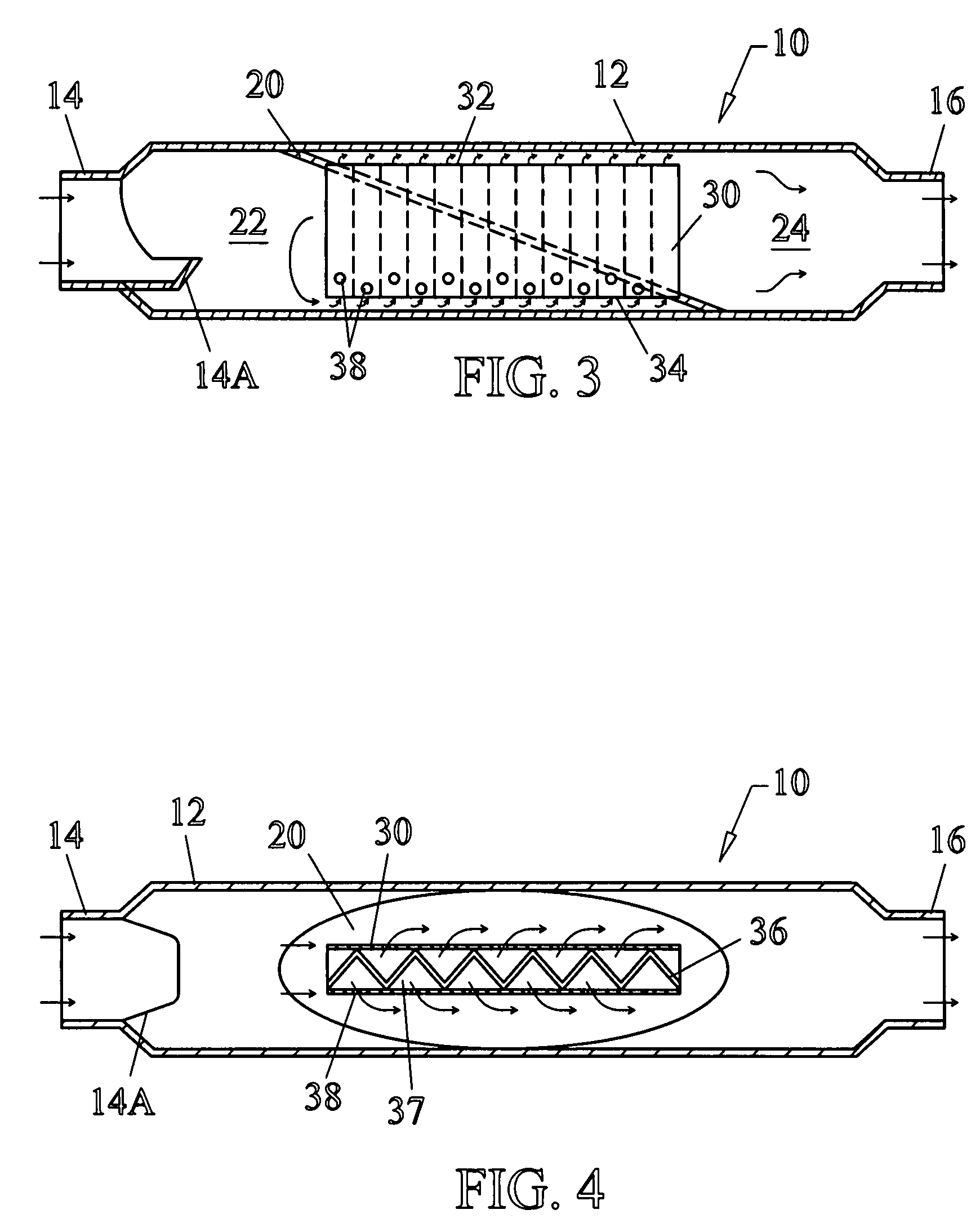 Marine muffler with angularly disposed internal baffle