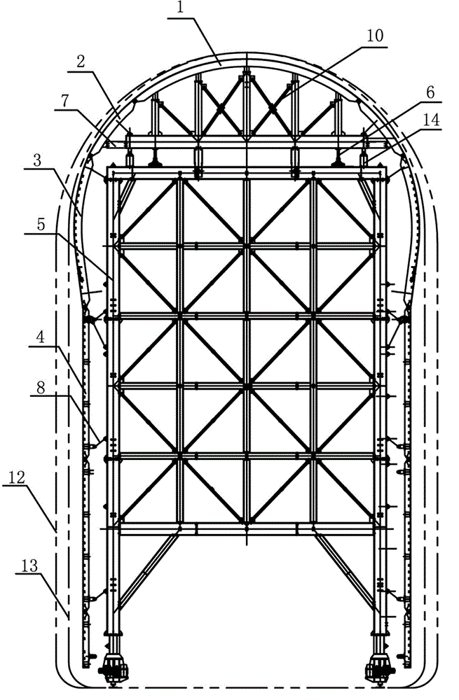 Narrow-beam transition section steel mould trolley for tunnel and construction method