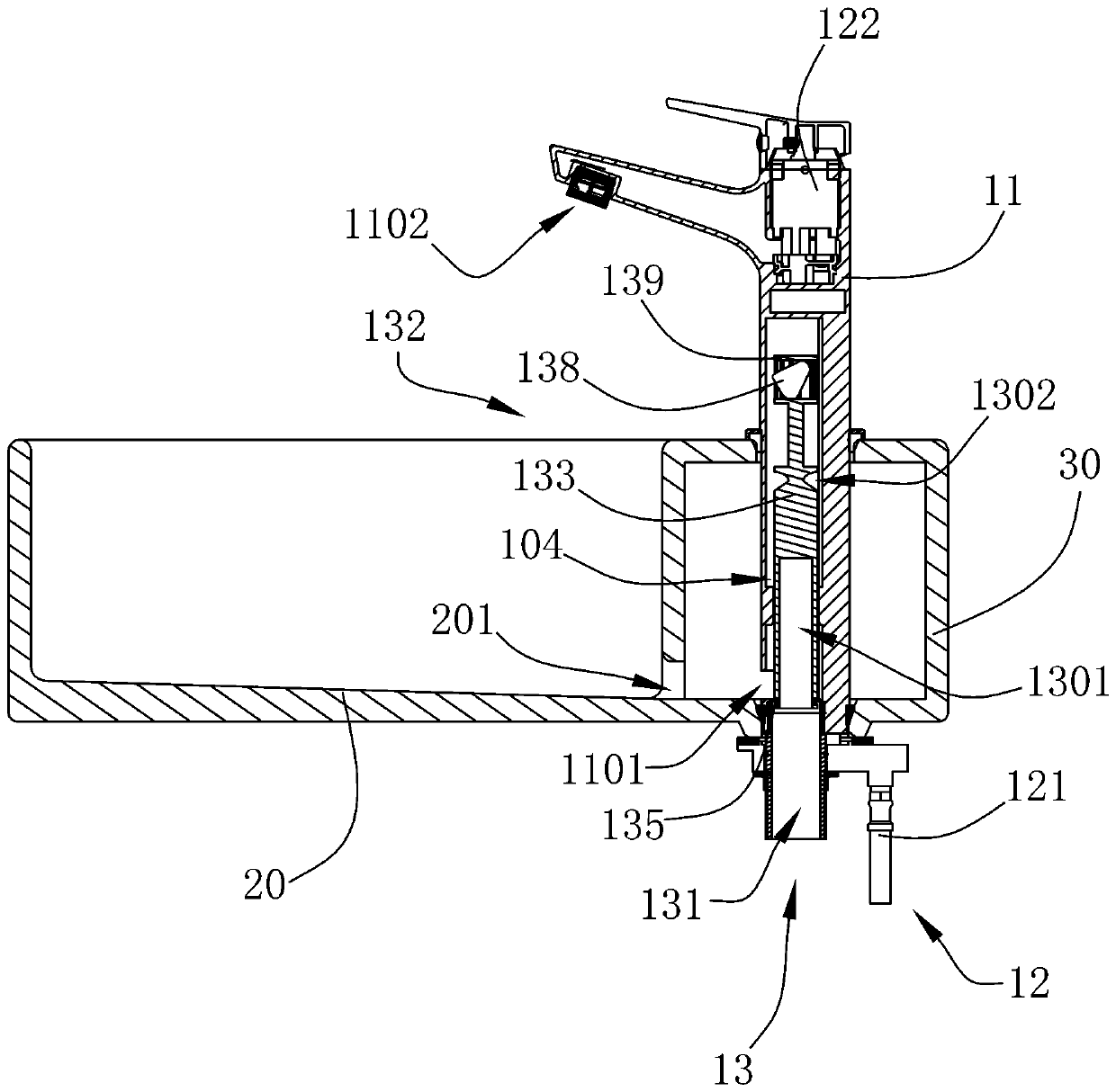 Water inlet and drainage integrated faucet and basin body