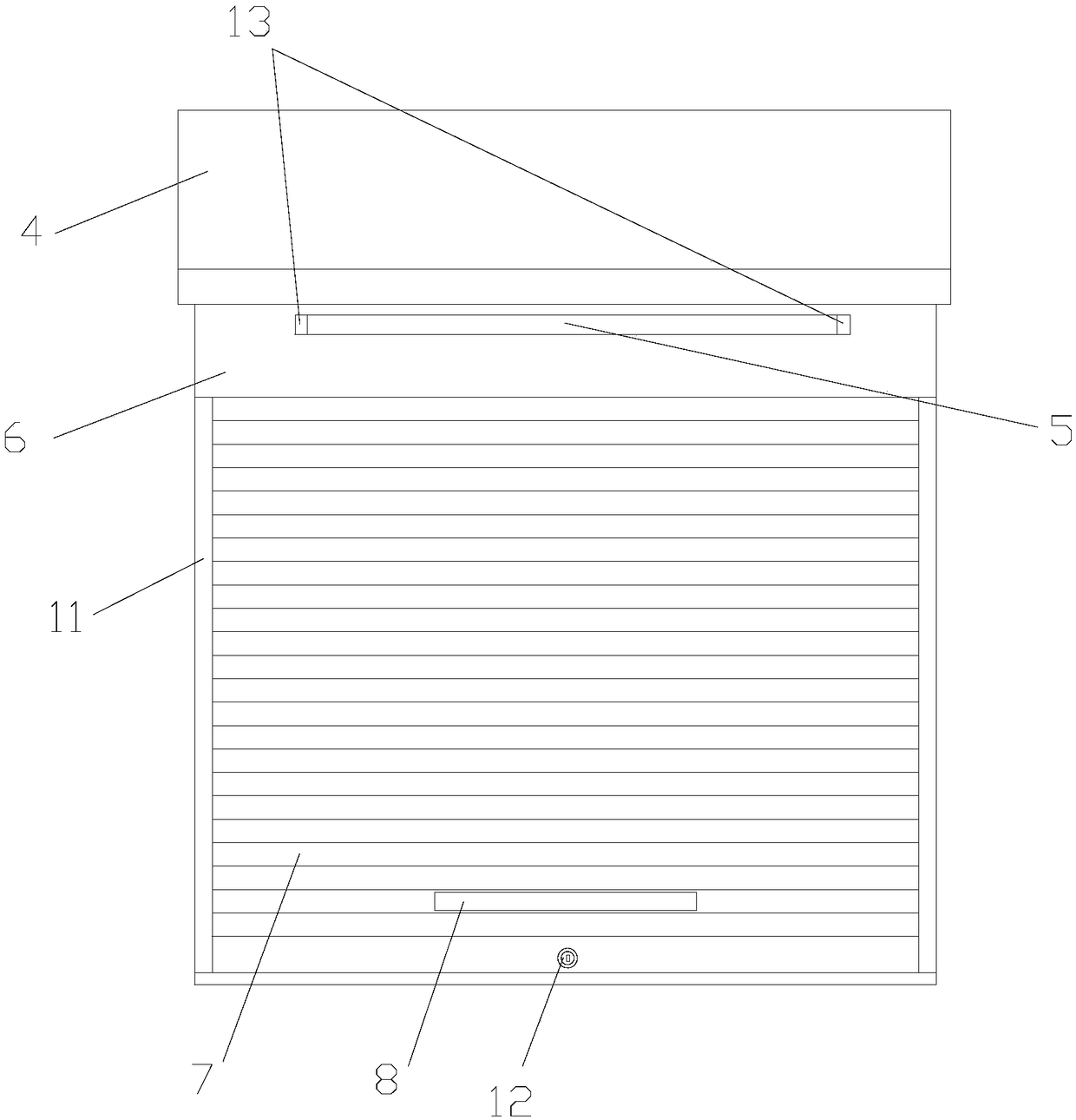 A distribution box with an upper opening door