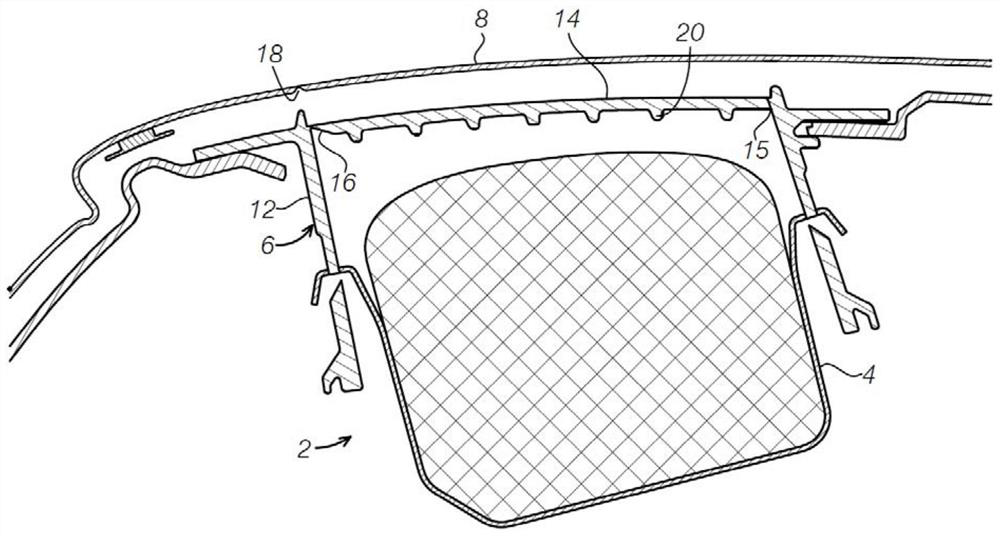 Passenger airbag chute channel with radial rib pattern