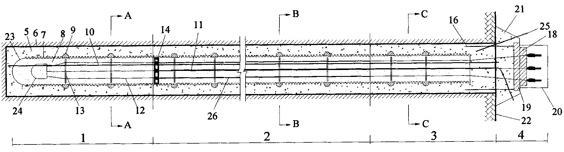 Double anchoring section prestressed anchoring system with three-layer protection and anchoring method thereof