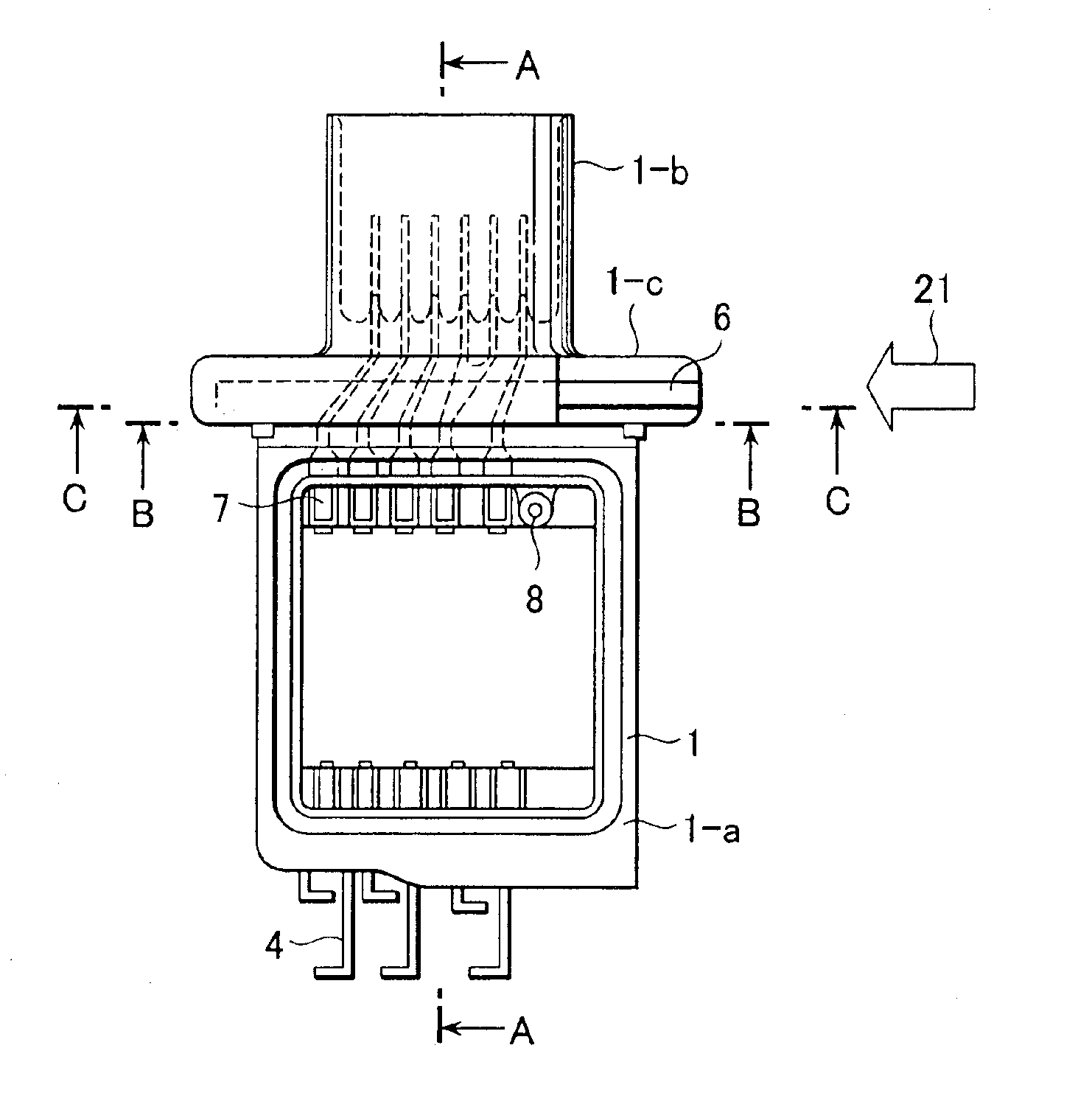 Thermal type flow measuring instrument with mold casing in metal insert