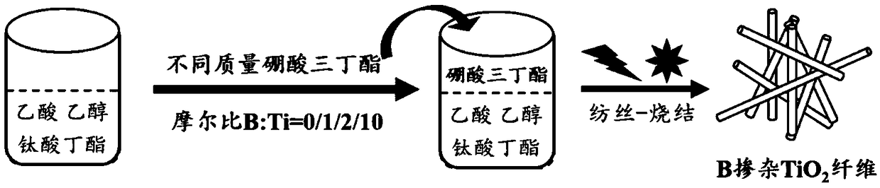 Boron-doped titanium dioxide nanofiber, preparation method for boron-doped titanium dioxide nanofiber and application of boron-doped titanium dioxide nanofiber as anode material of lithium ion battery