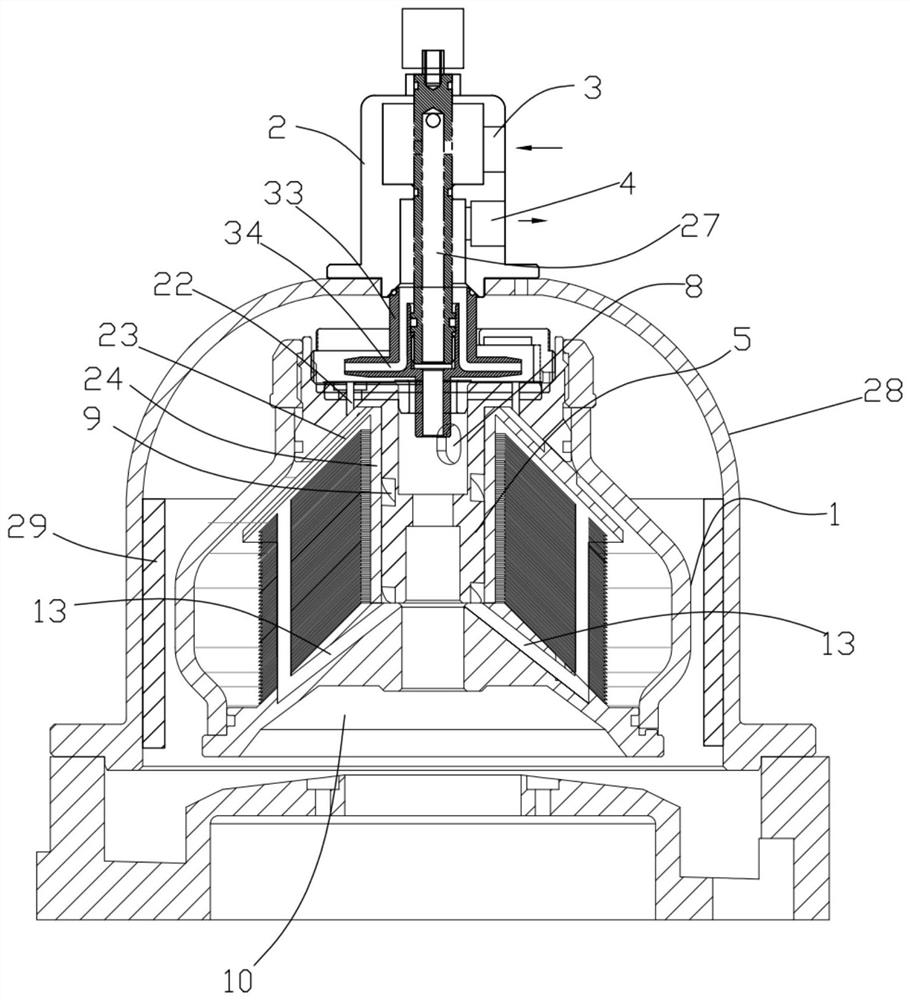 Disc stack centrifuge provided with single centripetal pump with spiral acceleration function and centrifugal equipment