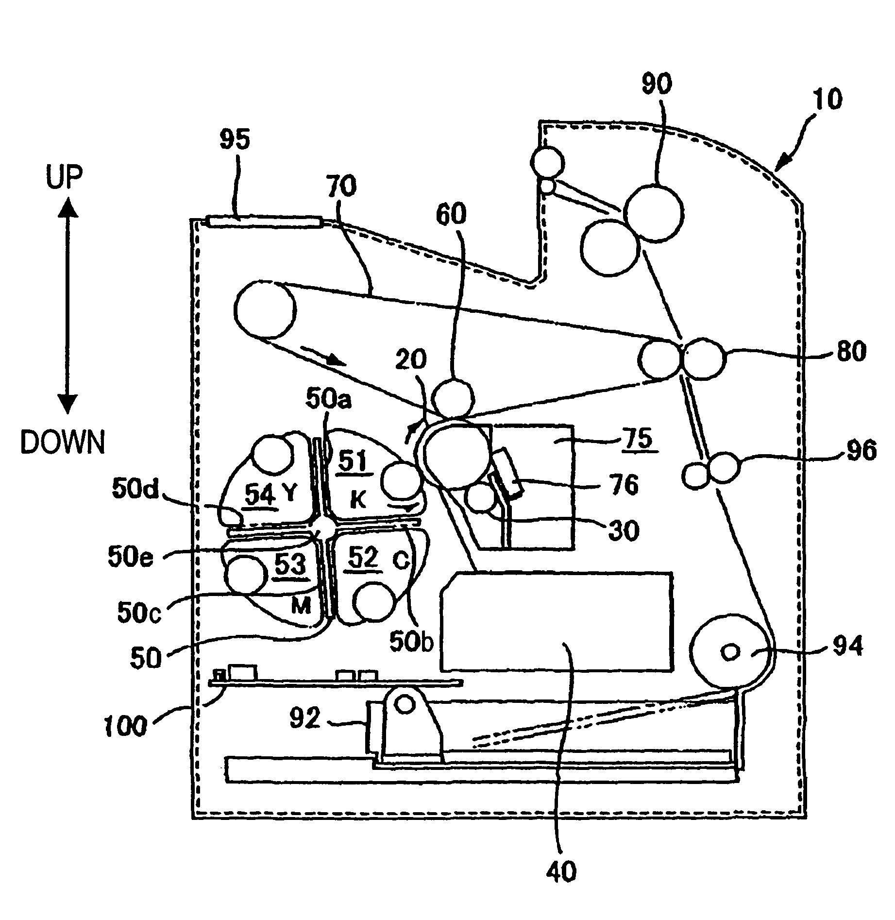 Image formation device enabling switching between color printing mode and monochrome printing mode