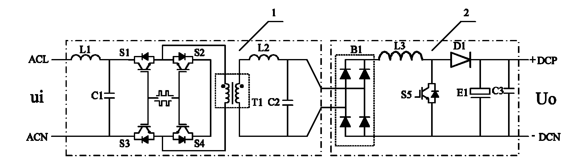 Linear alternating current-direct current (AC-DC) converter for alternating chopped wave