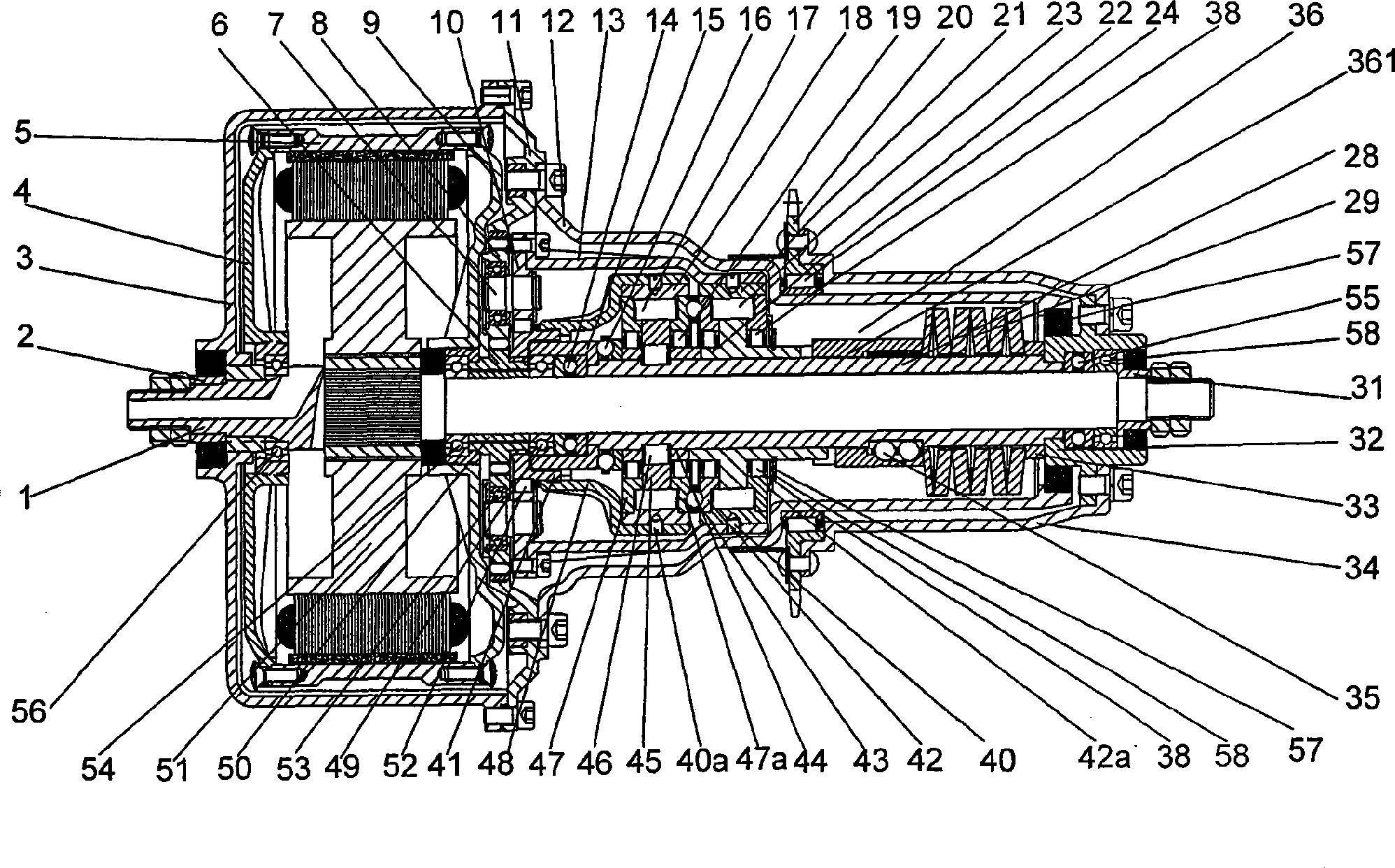 Middle arranging type planetary gear two-shift automatic speed variator