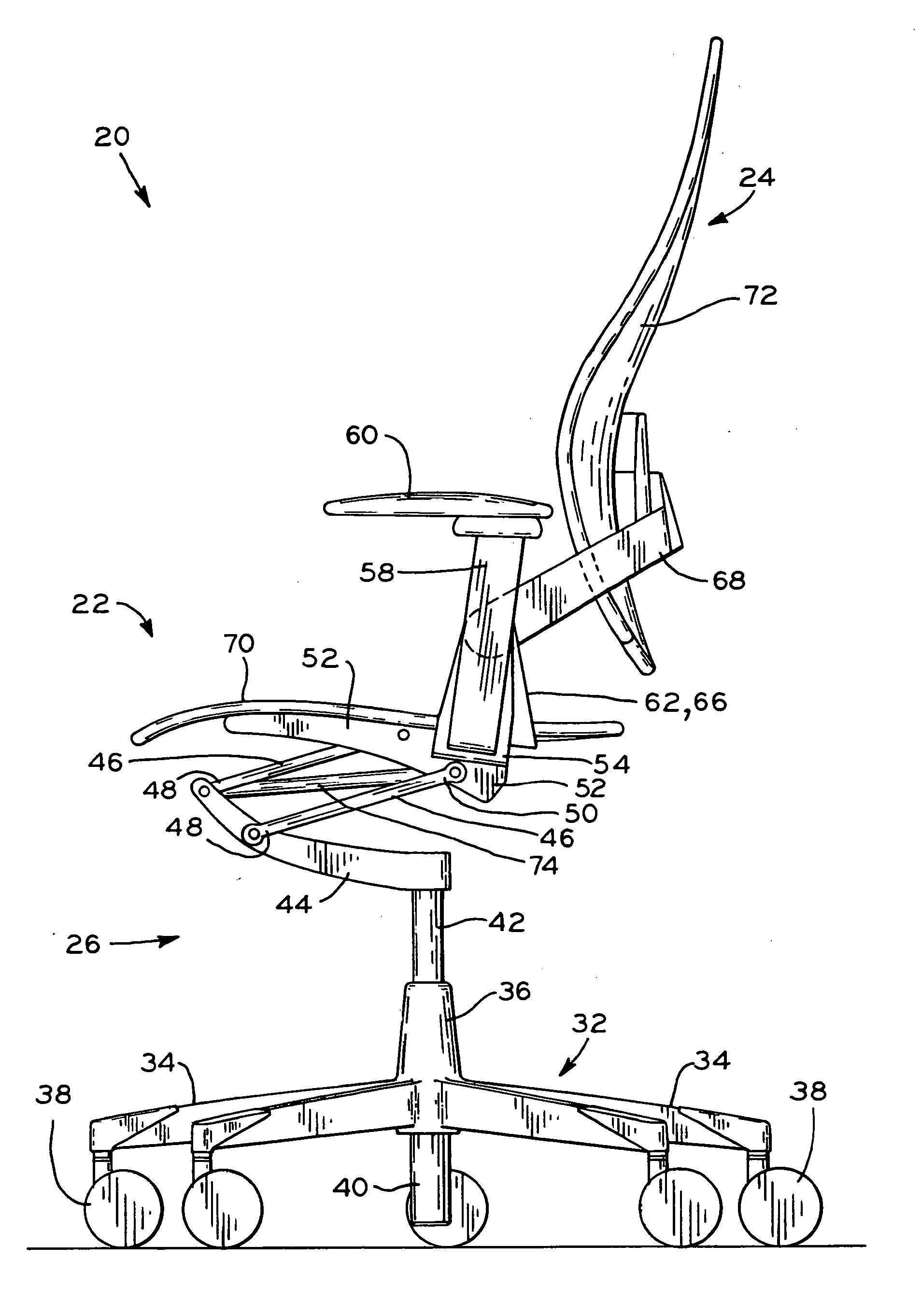 Chair with lumbar support and conforming back