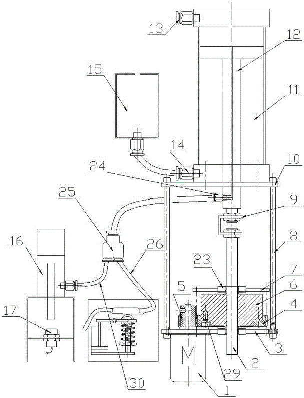 An automatic inking device with hydraulic and pneumatic transmission