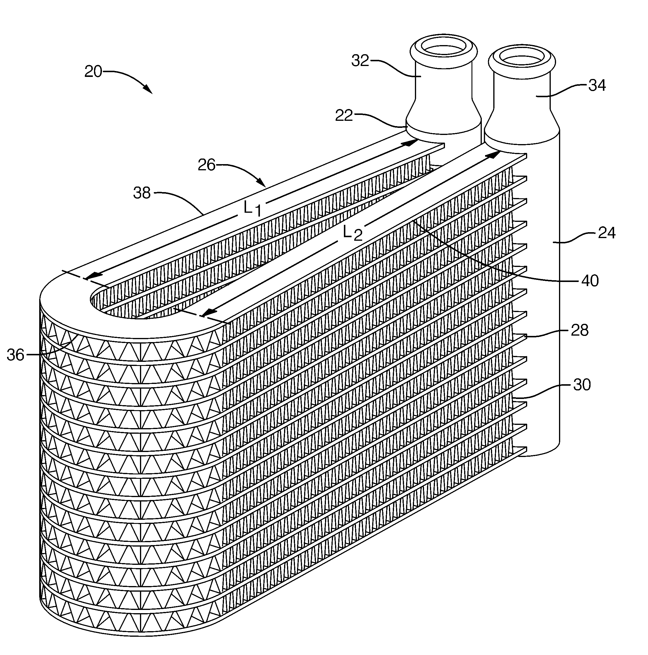 Two row bent evaporator