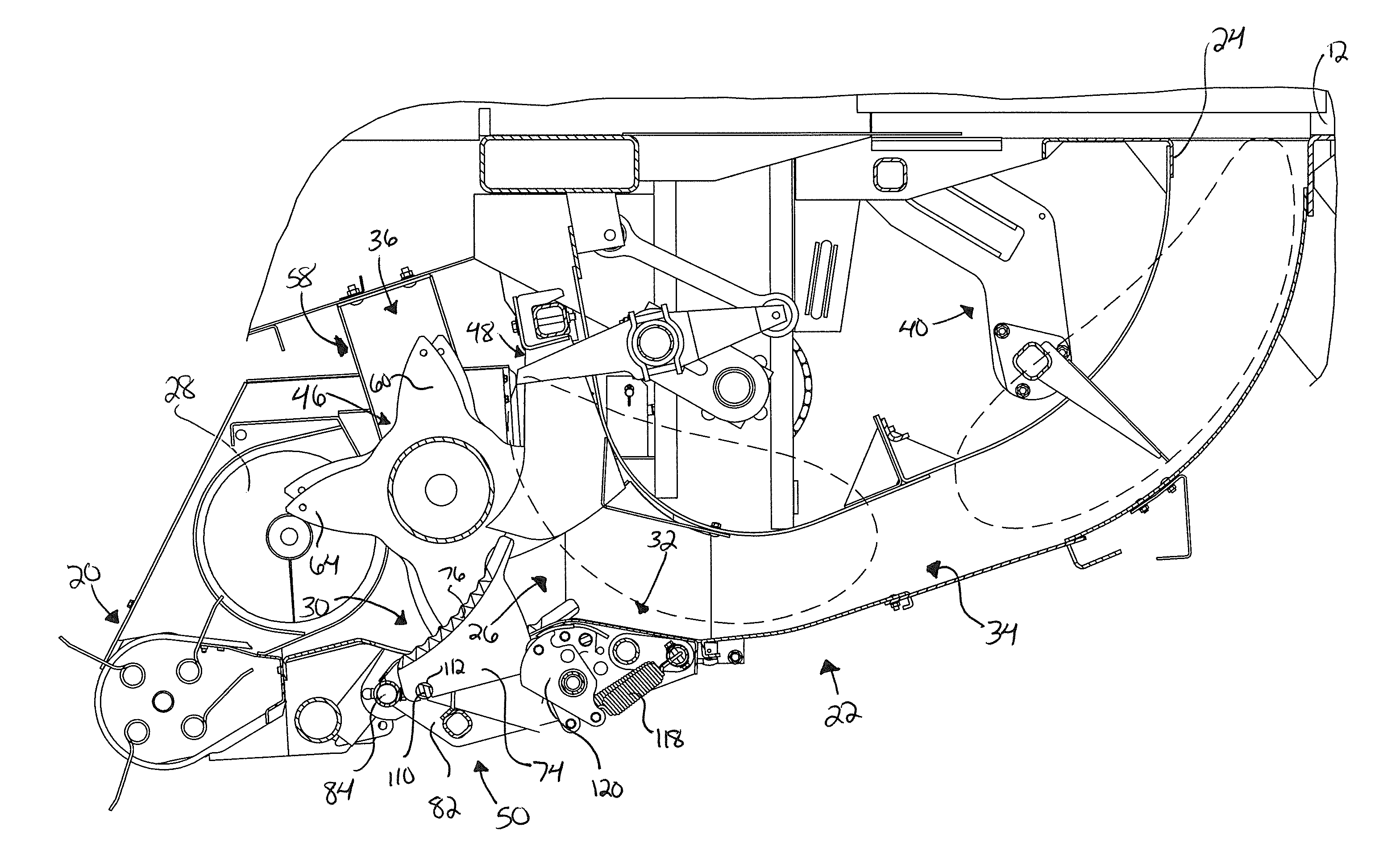 Agricultural implement having knife load responsive infeed cutter