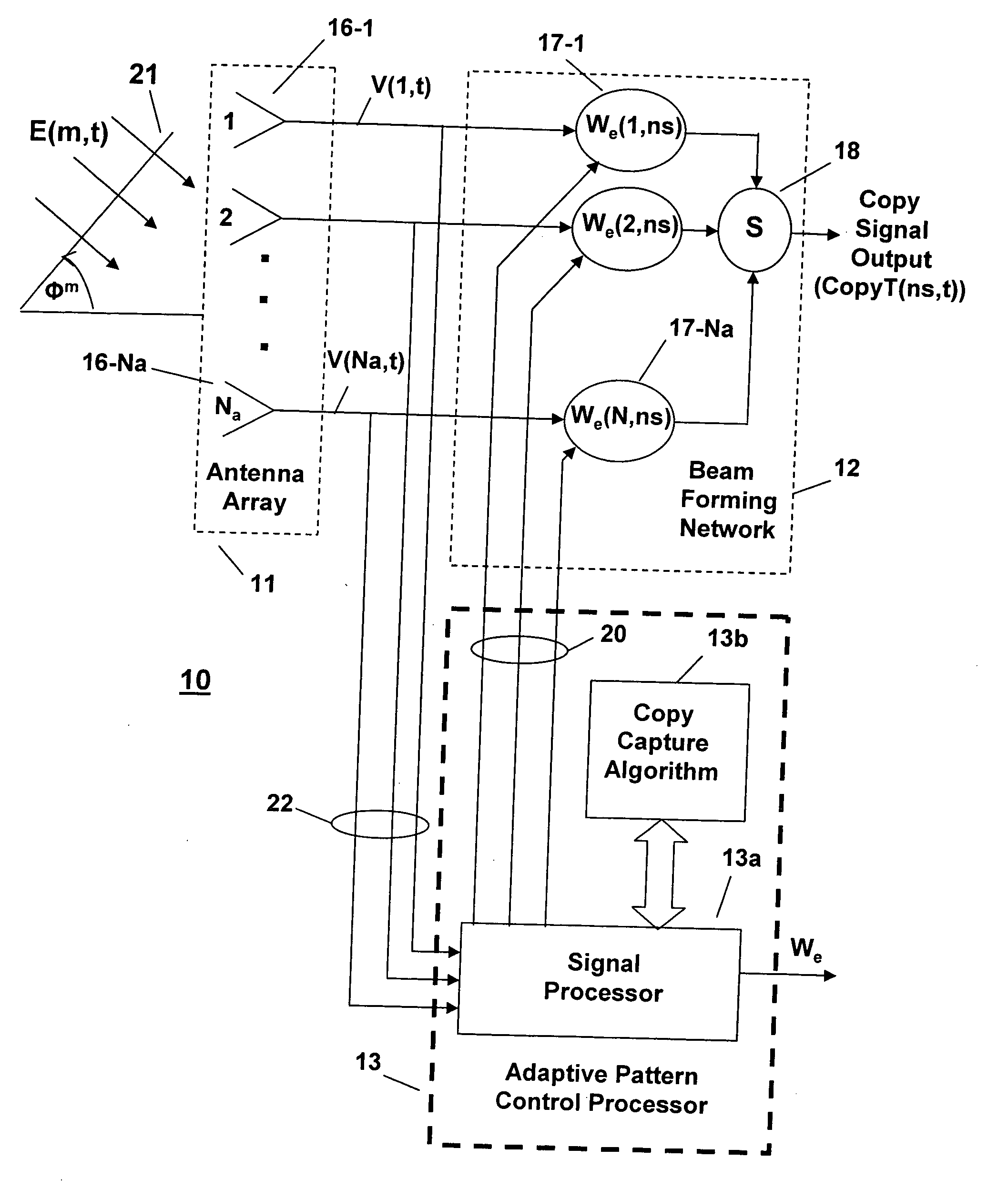 Method for separating interferering signals and computing arrival angles