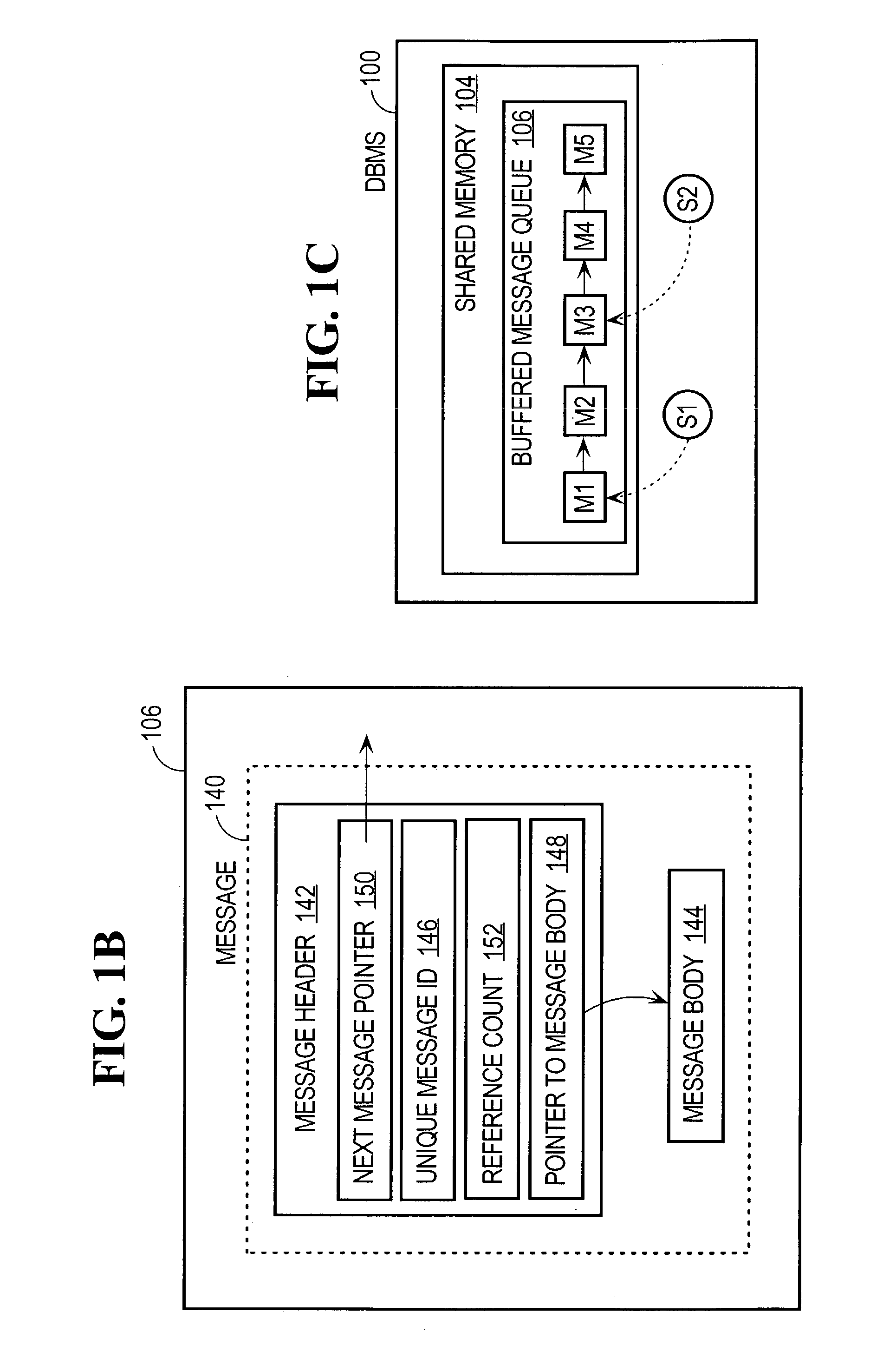 Buffered message queue architecture for database management systems with unlimited buffered message queue with limited shared memory