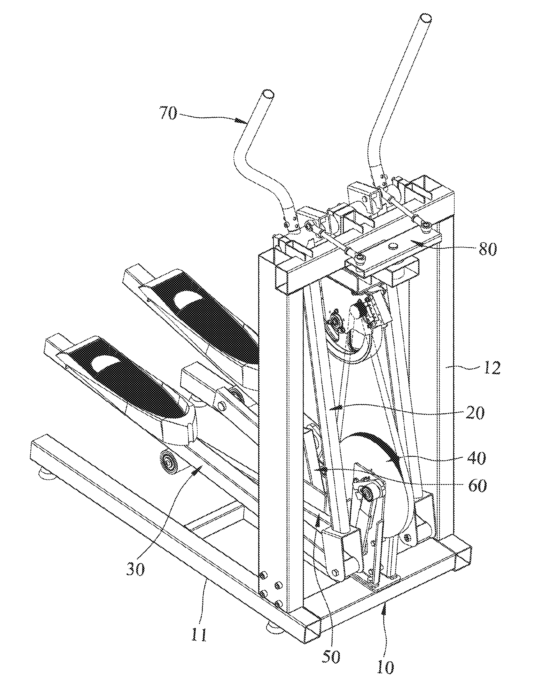 Elliptical exercise machine with a treading depth adjustment mechanism