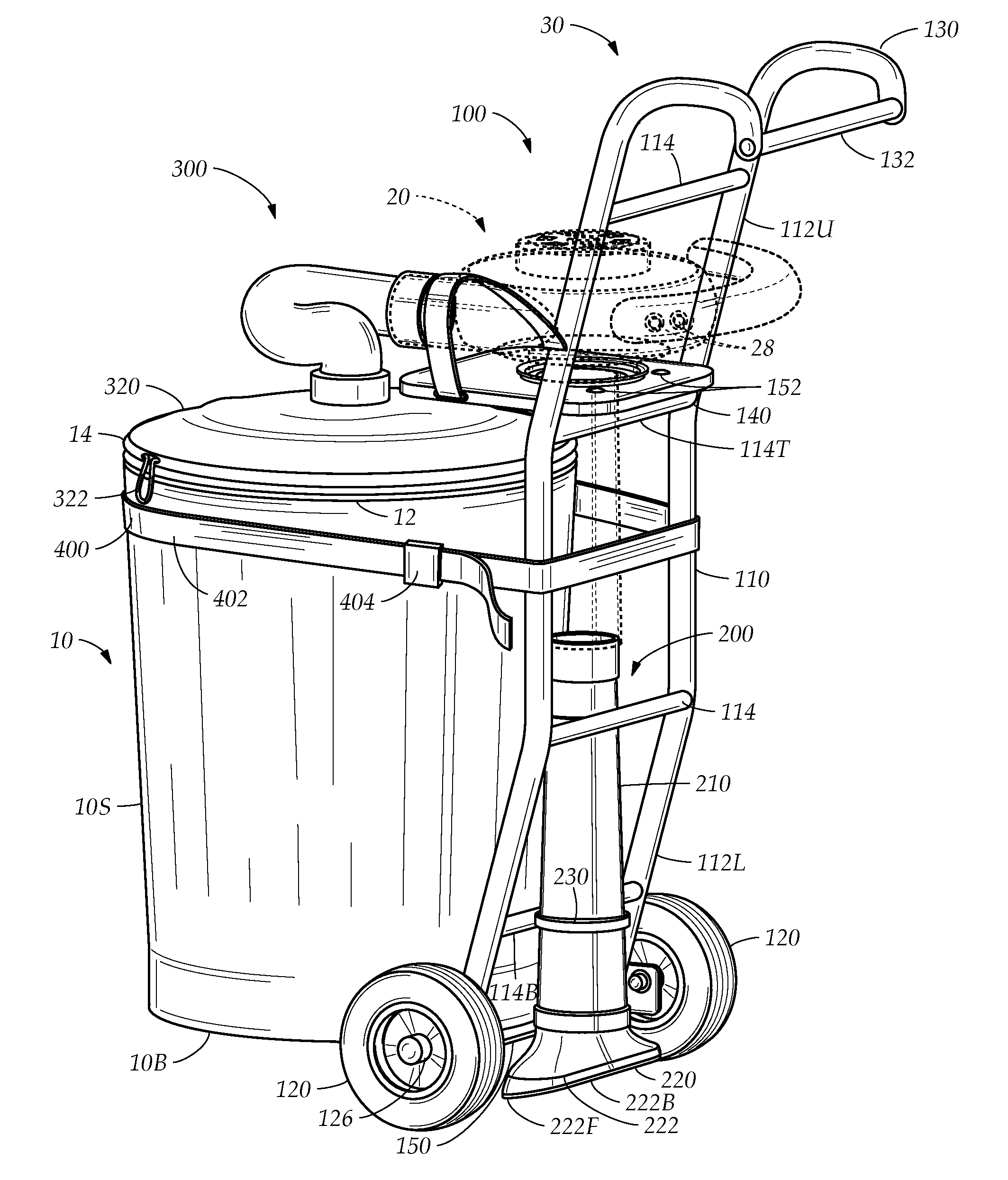 Mobile yard vacuum cart for use with hand-held leaf blowers