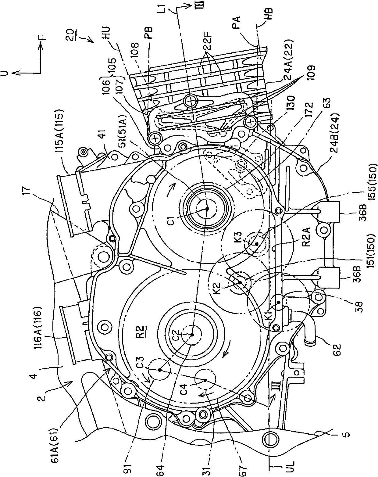 Cooling device of a power unit