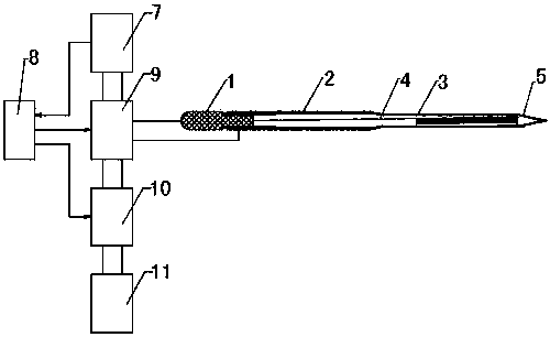 Temperature measuring heating method for internal heating type acupuncture needle with temperature measuring function