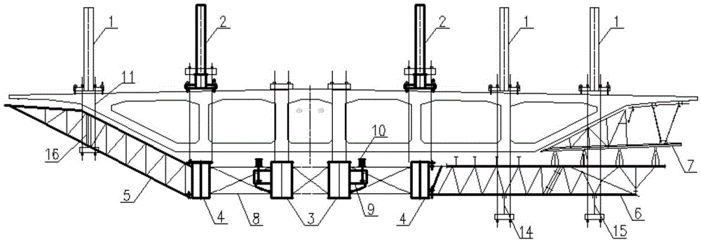 Hanging basket construction device for asymmetric arc-shaped variable cross-section thin wing plate box girder