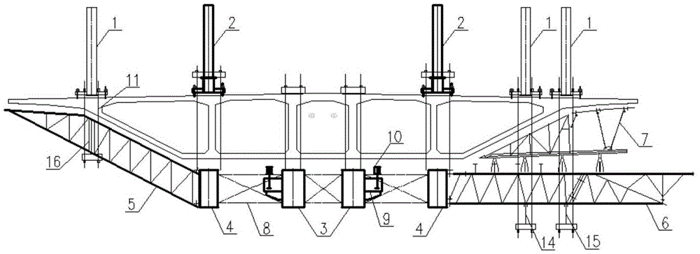 Hanging basket construction device for asymmetric arc-shaped variable cross-section thin wing plate box girder