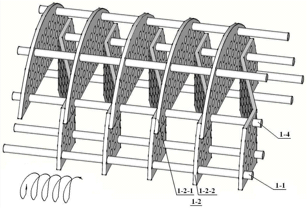 A counterflow spiral baffle U-shaped tube bundle heat exchanger