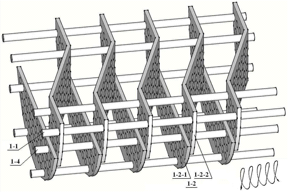 A counterflow spiral baffle U-shaped tube bundle heat exchanger