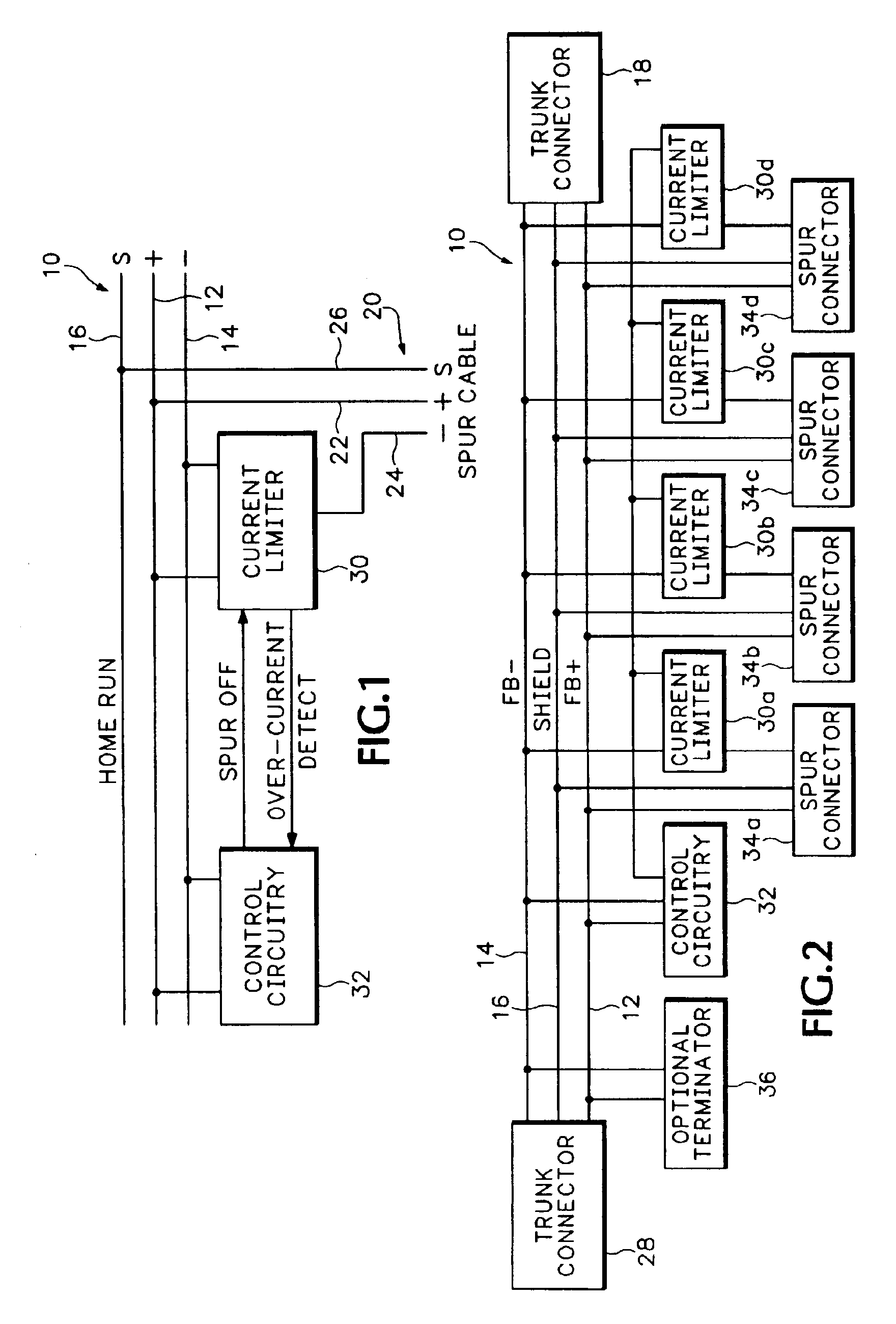 Enhanced spur cable circuit protection device and method for its implementation