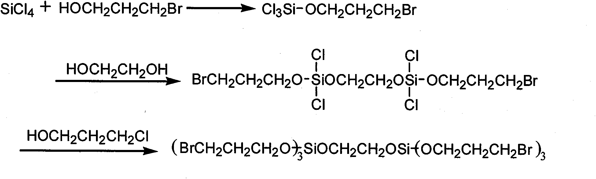 Fire retardant 2[3(3-bromine propoxy) silicon acyloxy] ethane compound and preparation method thereof