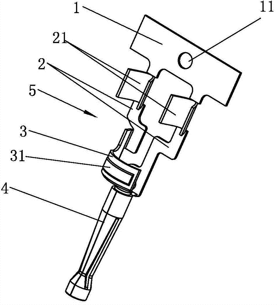 DC plug metal contact and metal contact flat cable capable of automatically crimping