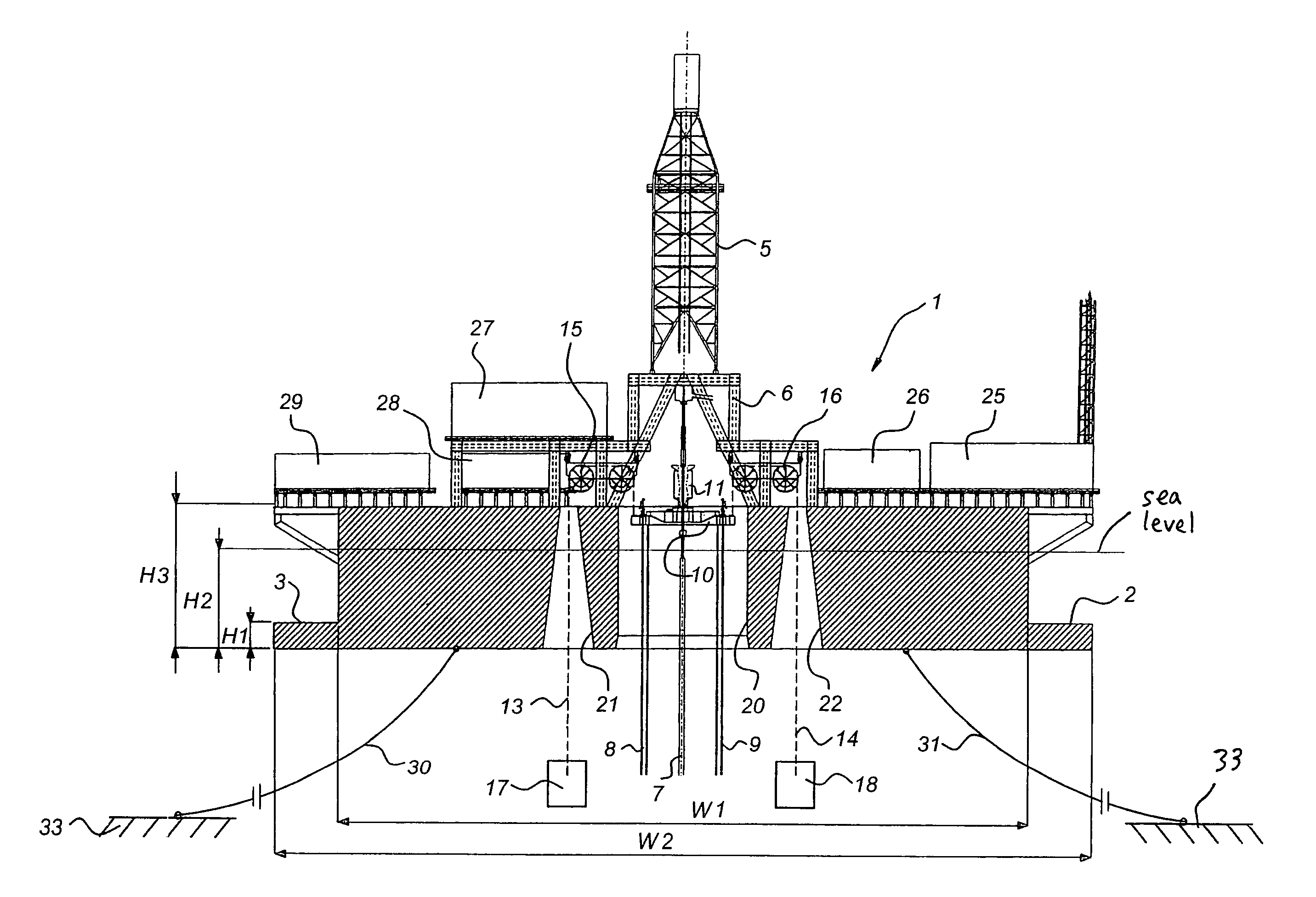 Vessel comprising transverse skirts