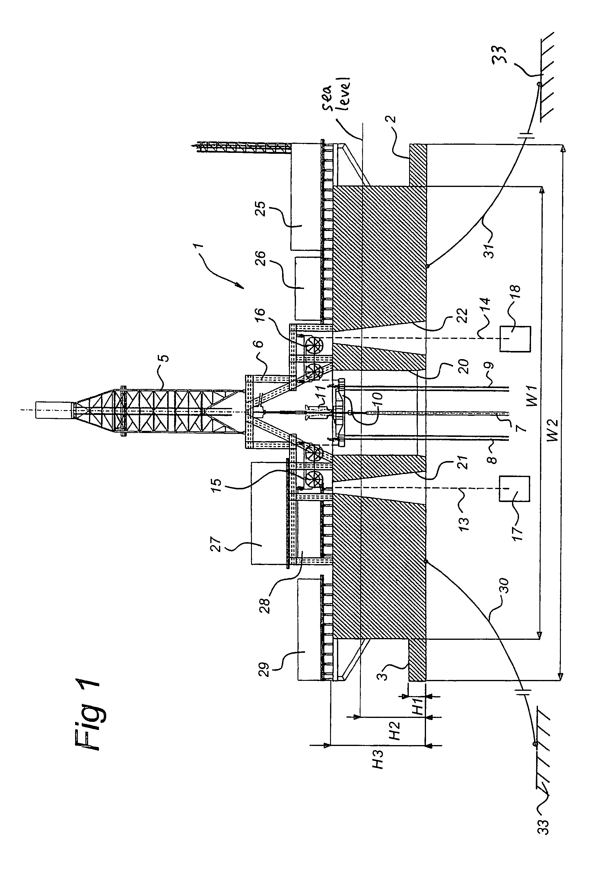 Vessel comprising transverse skirts