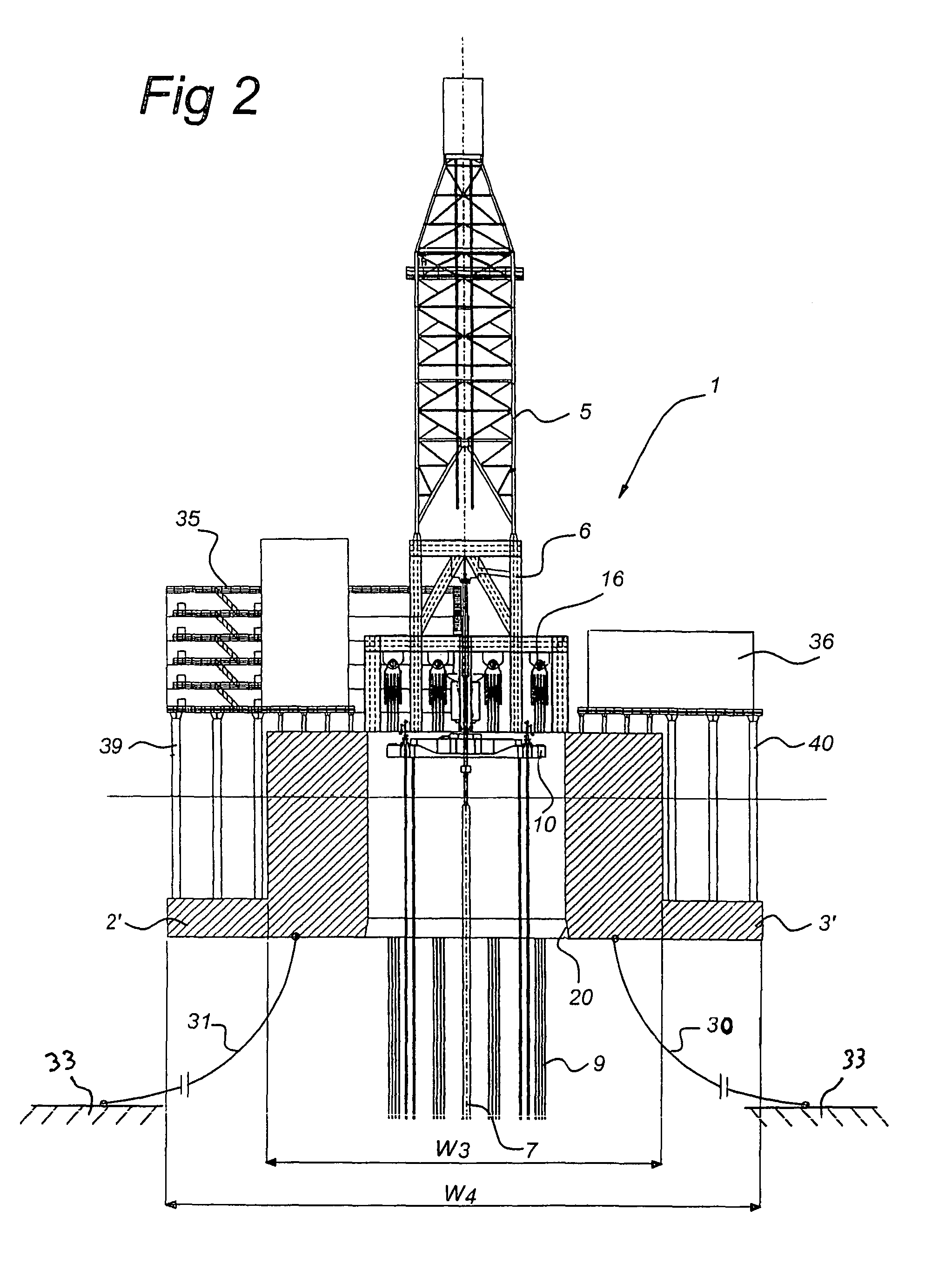 Vessel comprising transverse skirts