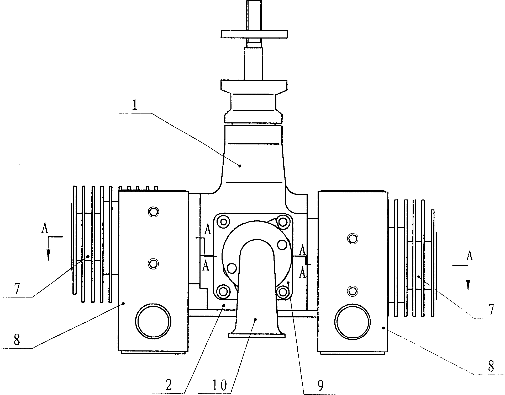 Gasoline engine with two horizontally and oppositely arranged cylinders