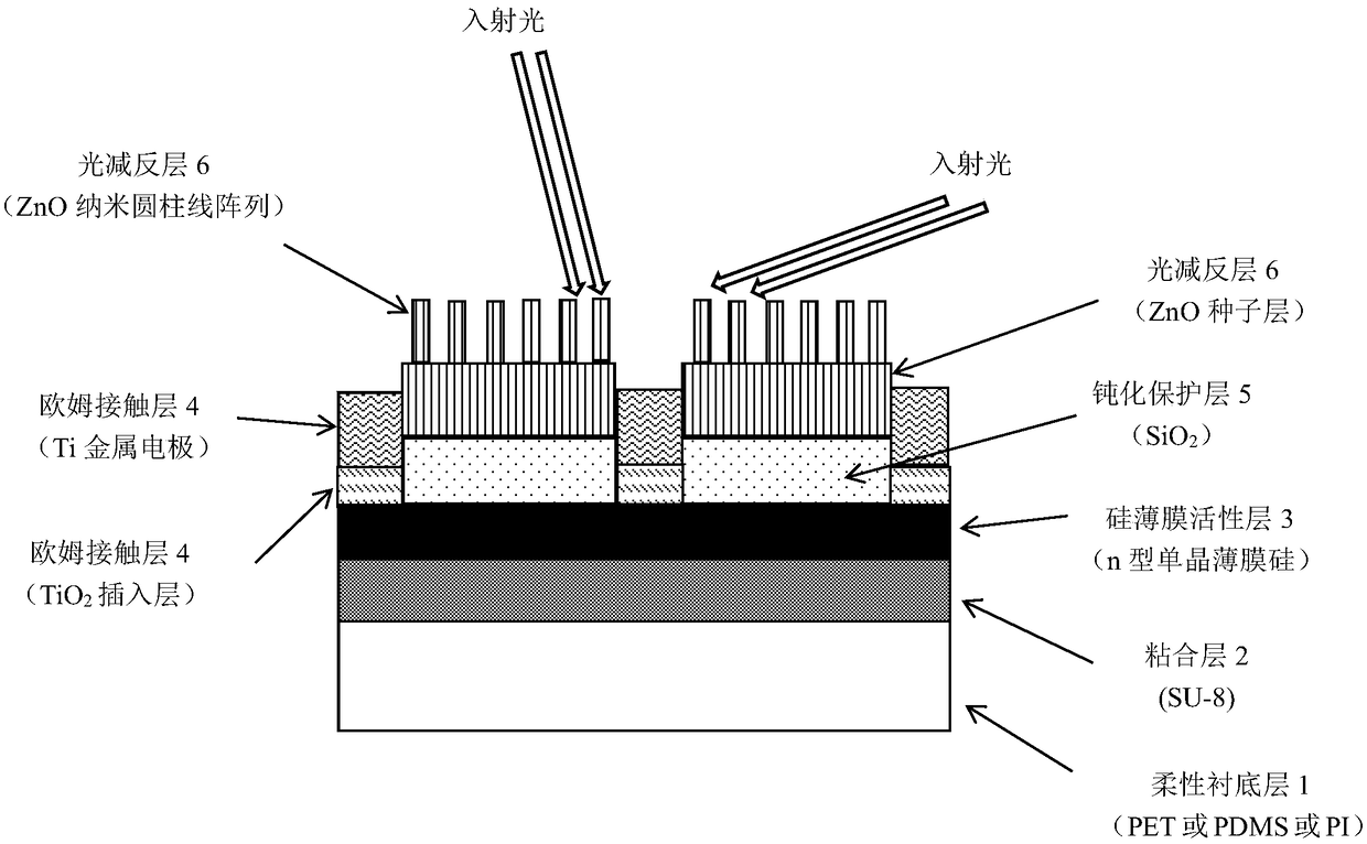 Flexible transient silicon thin film photodetector with MSM structure