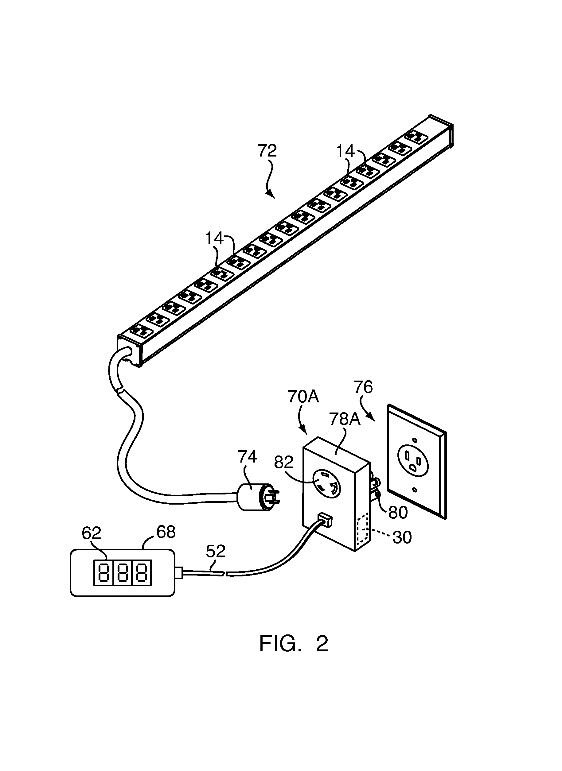 Remote display ammeter for power plug or power strip