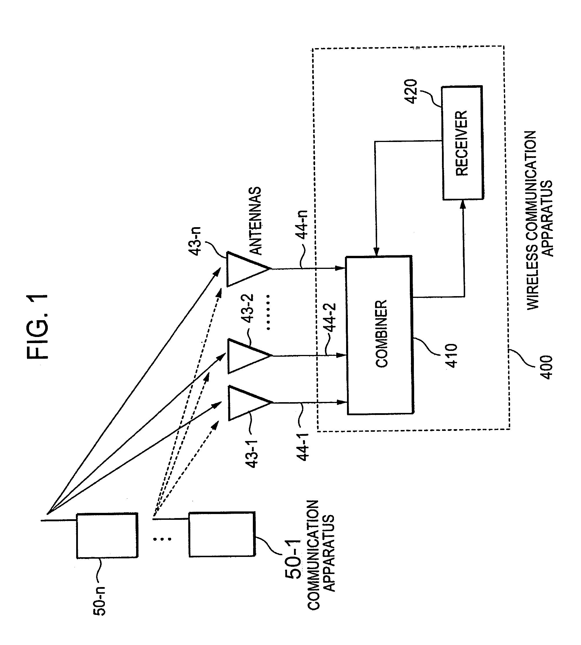 Wireless diversity receiver using a combiner with control weights that are based on reported transmission power