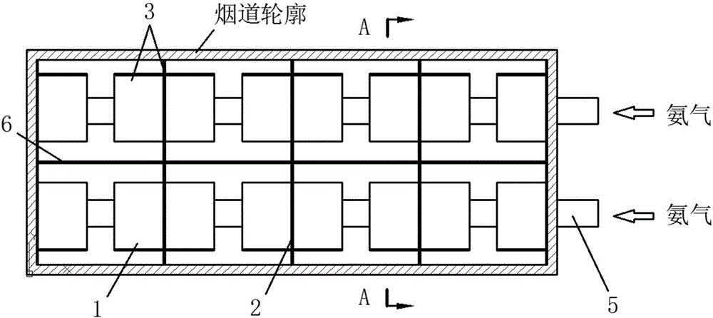 Longitudinal-vortex-type ammonia-injection mixing arrangement used for SCR denitration system