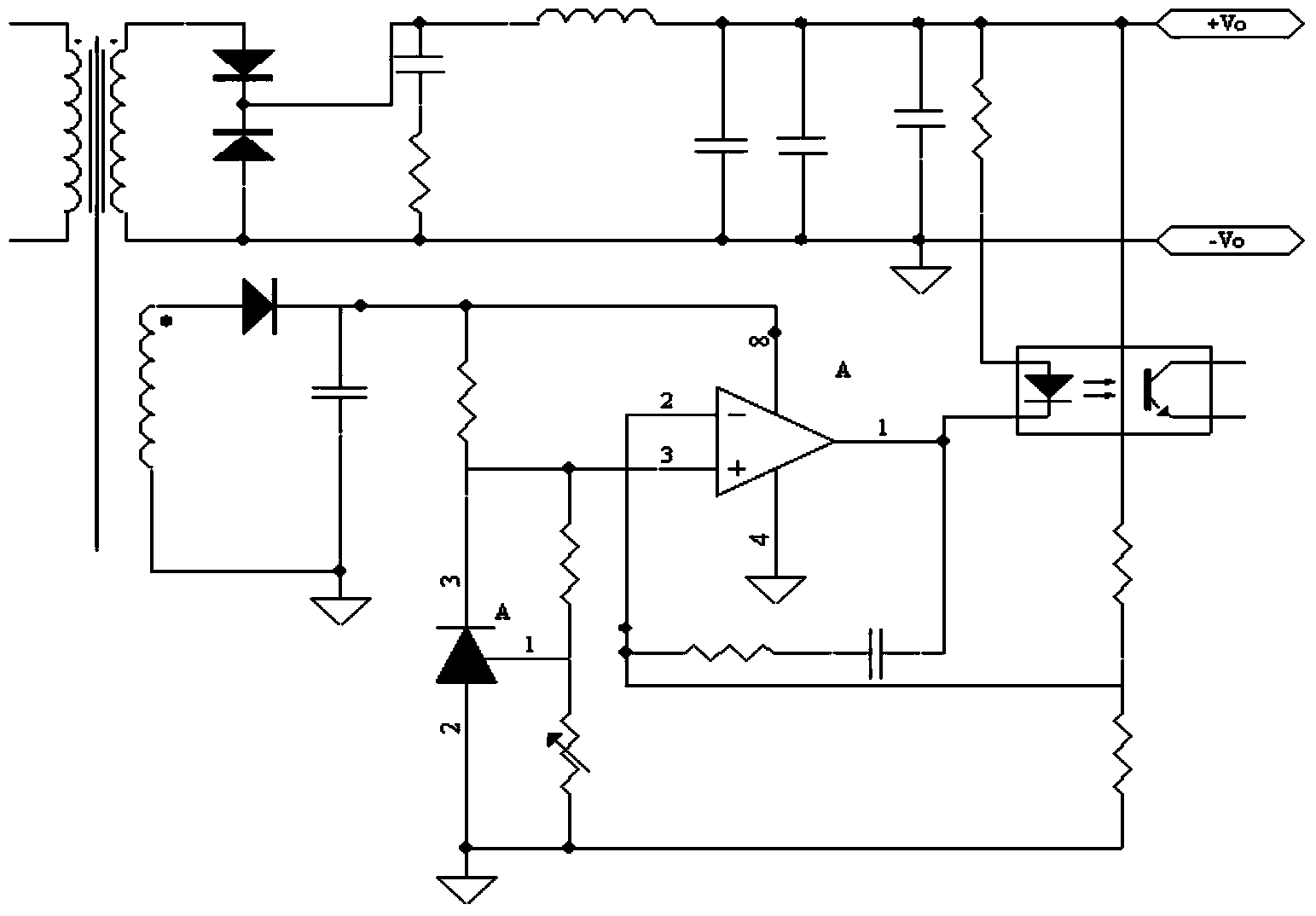 DC/DC converter with output voltage and regulating voltage meeting equation y=kx+b