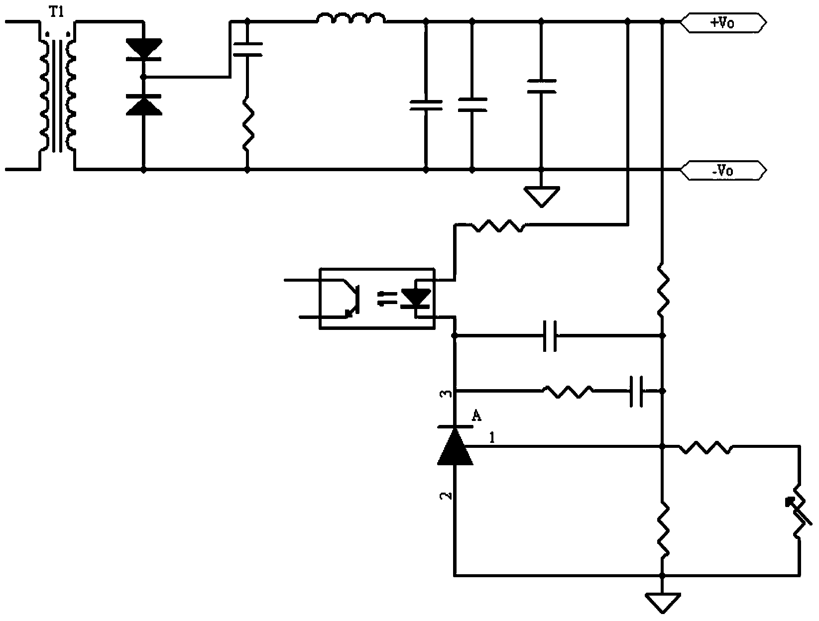 DC/DC converter with output voltage and regulating voltage meeting equation y=kx+b