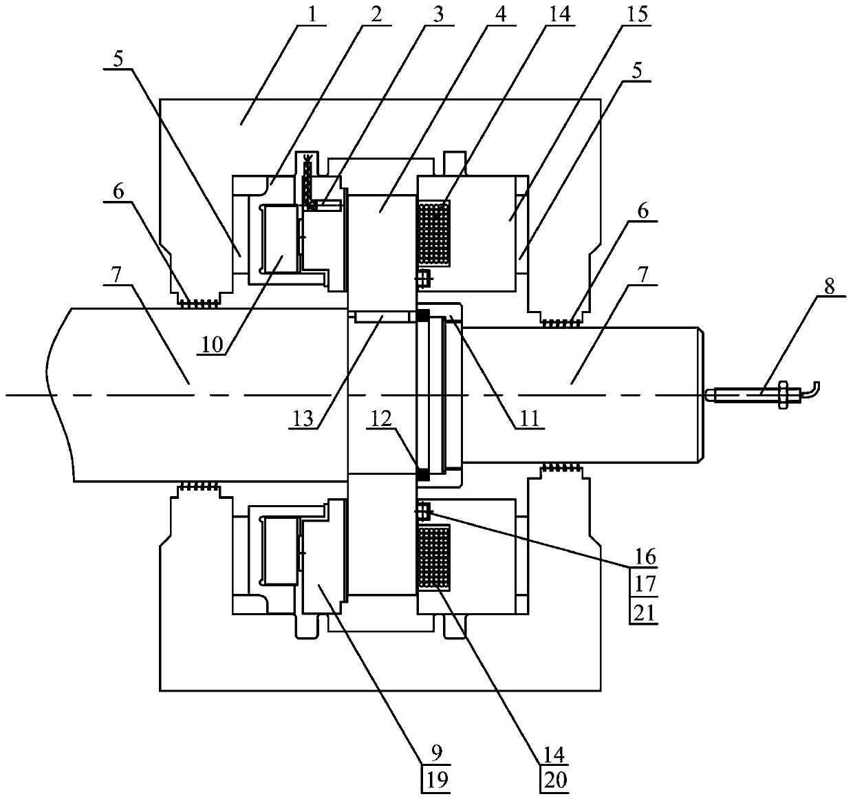 A shaft displacement fault self-healing control device for a centrifugal compressor