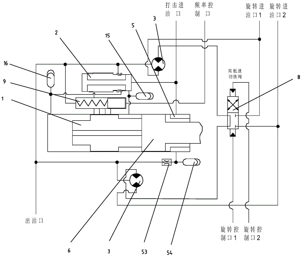 Top hammer type impact rotary power head of hydraulic drilling machine