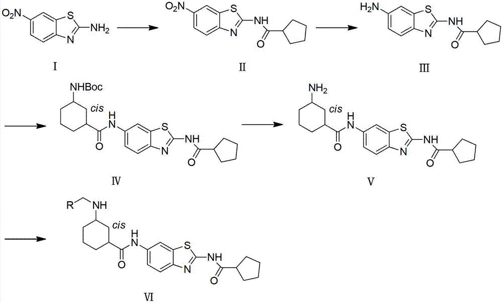 Substituted benzothiazole compound as well as preparation method and application thereof