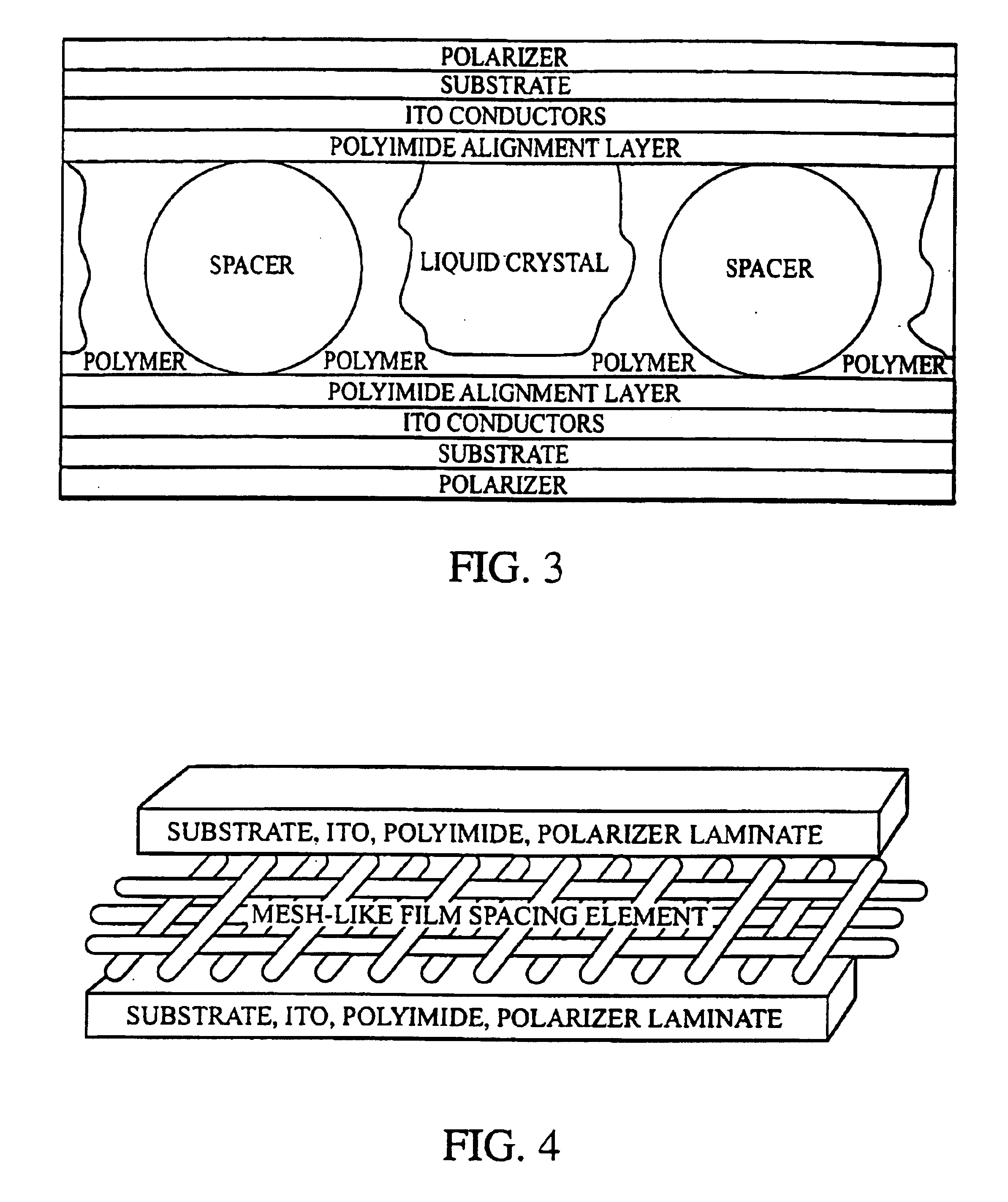 Electrooptical displays with polymer localized in vicinities of substrate spacers