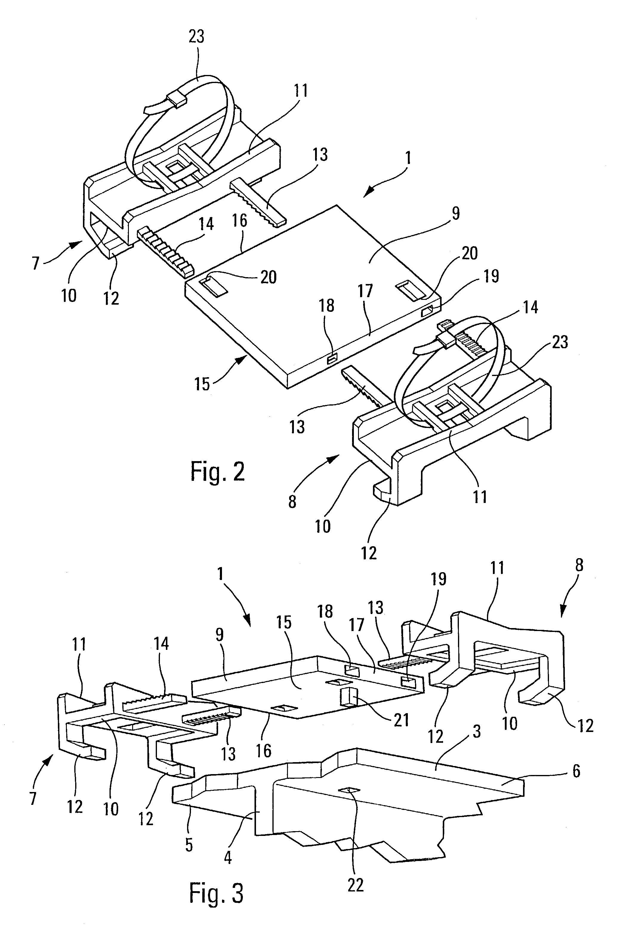 Device for fastening elongate objects onto a flat support