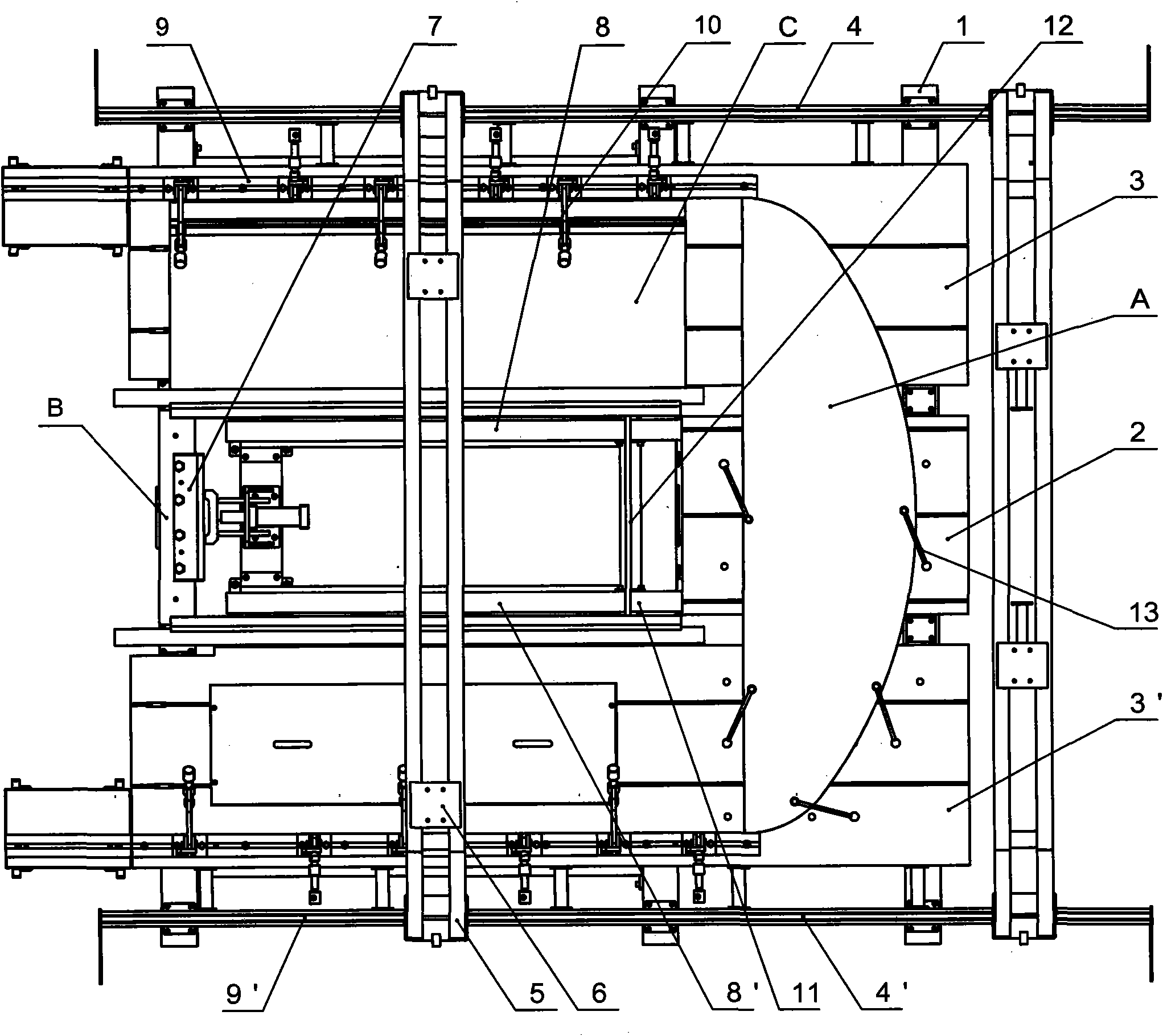 Modularized adjustable passenger train end wall assembling and welding table