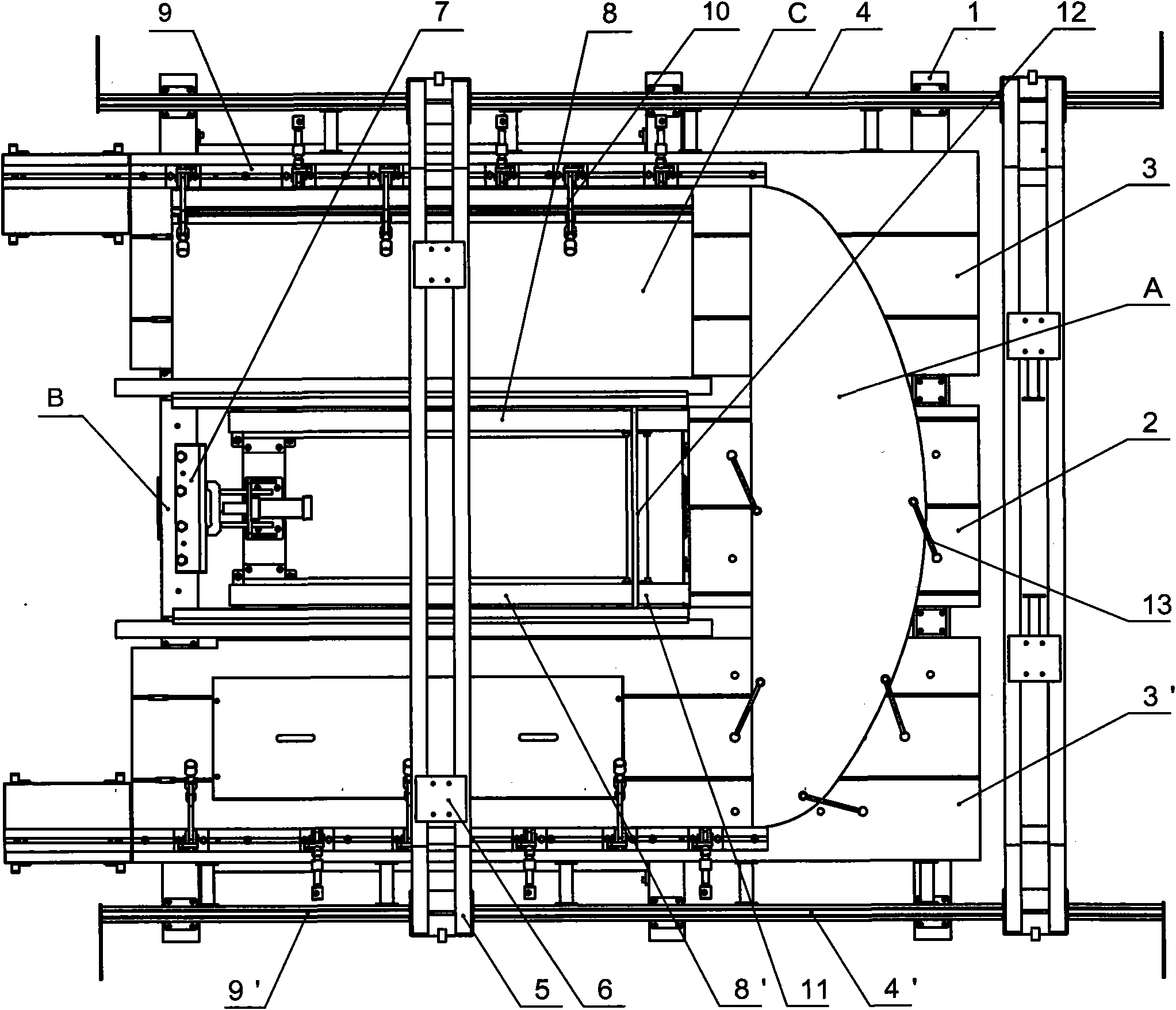 Modularized adjustable passenger train end wall assembling and welding table