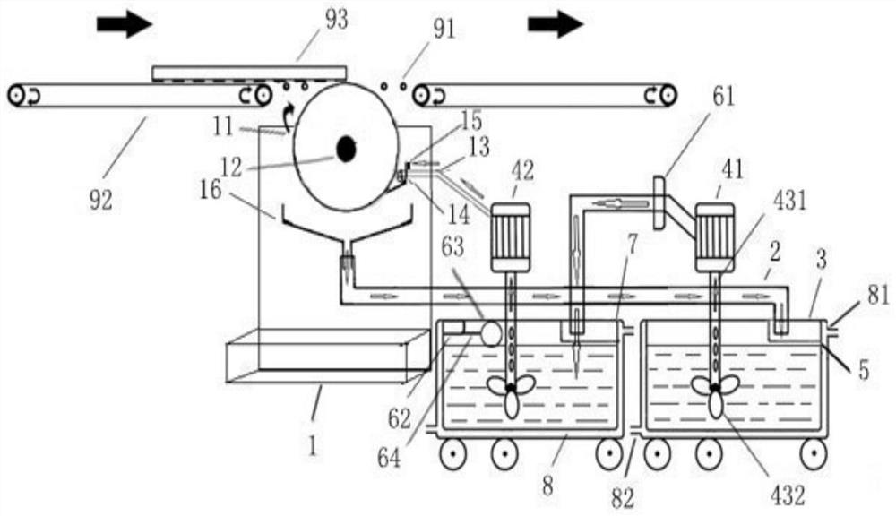 Automatic grout distributing device and grout distributing method for the bottom of ceramic tile adobe