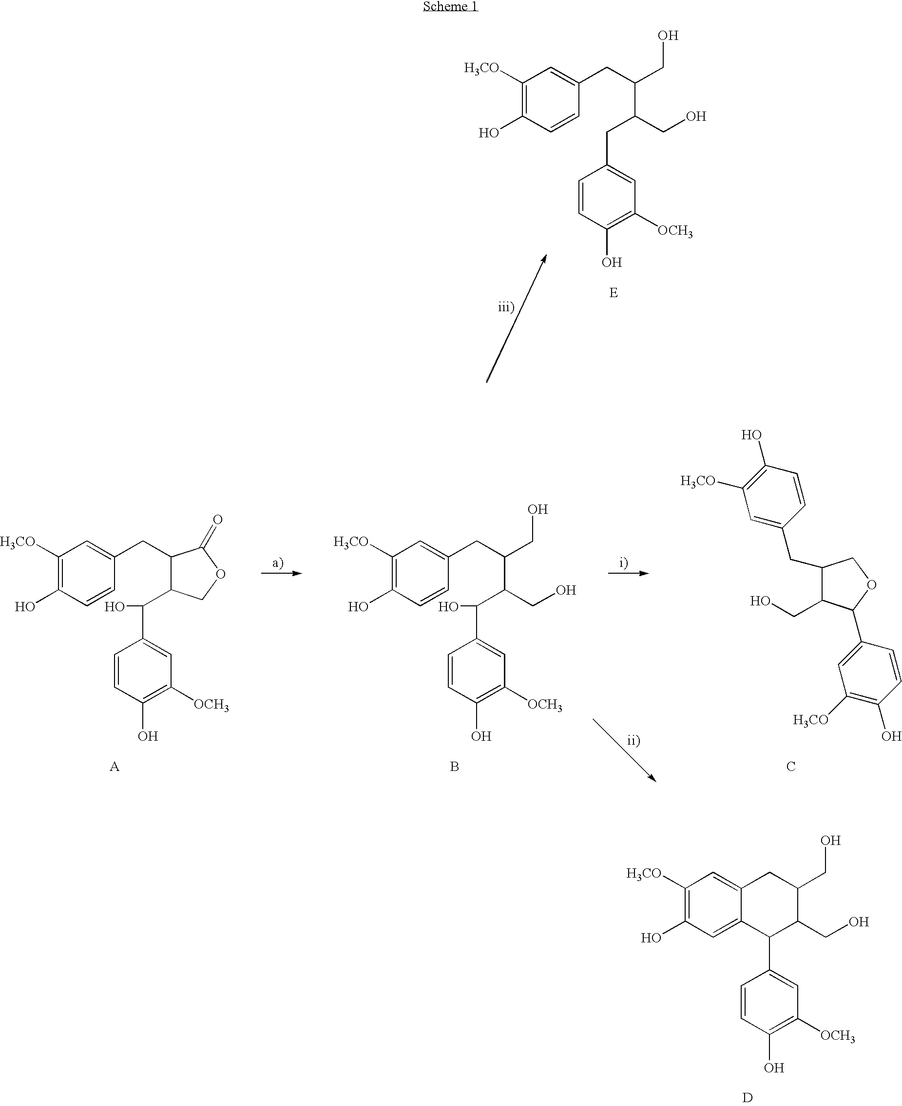 Method for the preparation of lariciresinol cyclolariciresinol and secoisolariciresinol