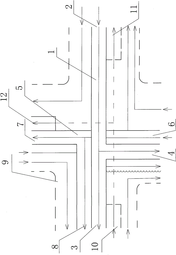 Four t-shaped three-dimensional bridge in modern city